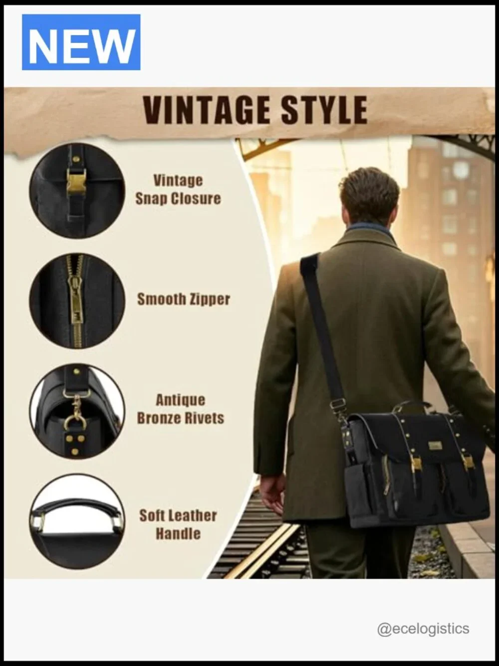 Vintage Messenger Bag 15.6 Laptop Canvas PU Leather USB Port
